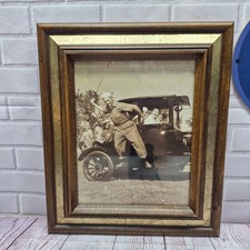 Vintage Sepia Photo Men with Antique Car Golf Club Wood Gold Frame 14x12 picture