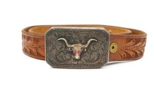 Edward Bohlin Hollywood Sterling Silver 925 10k Ruby Longhorn Trophy Belt Buckle picture