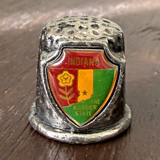 Vintage Indiana The Hoosier State Silver Tone Metal Souvenir Thimble Shield picture