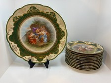 Antique 13 Piece Austrian Porcelain Cabinet Set Mythological Scenes Heavy Gold picture