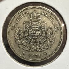 1871 Brazil 100 Reis Coin HIGH GRADE Copper Nickel Coin-27MM-Pedro II-KM#477 picture