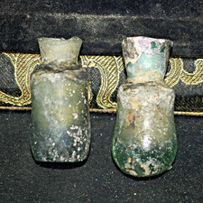 2 Ancient Roman Glass Bottle Vessels Circa 1st - 3rd Century AD picture