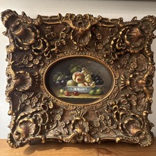 Vintage Ornate Gold Baroque Rococo Style Frame Fruit Still Life Painting 12x13 picture
