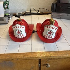 2 Vintage Texaco Fire Chief Hat Helmet Brown & Bigelow & WEN MAC Plastics Red picture