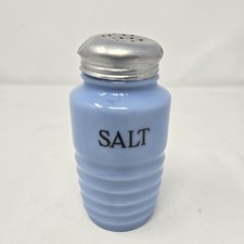 Vintage Jeanette Glass Delphite Blue Beehive Ribbed Salt Shaker 1930s picture