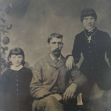 Antique TINTYPE Photo Family Man Woman Girl Late Victorian 3.75