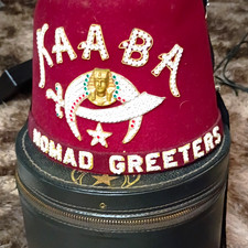 Vintage Kaaba Shriners Jeweled Fez Hat & Case - 
