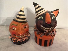 Alycia Matthews ESC Primitive Folk Art Hand Painted Halloween Black Cat Pumpkin picture