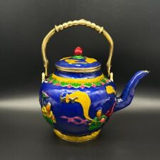 Collect Exquisite Pure copper Cloisonne carved gods of he he Portable teapot picture