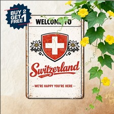 Switzerland Travel Souvenir Vintage Welcome Sign Home Wall Decor Plaque 8x12 picture