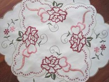 Pretty Wine Red Rose Embroidery Light Green Table Topper 43cm picture