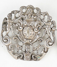 Vintage Cini-Style Art Nouveau Silver Angels Pin Brooch Ornate Heraldic Cherubs picture