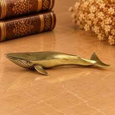 Mini Vintage Brass Blue Whale Statue Ornament Animal Gift for Whale Lover's picture