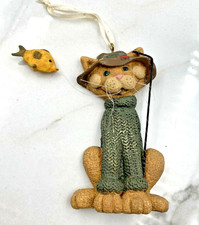 VTG Kurt Adler Ornament Cat With Fishing Pole & Fish 4 1/4