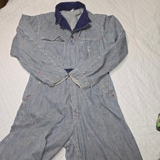 Vtg 1950s Real Rail Chief Hickory Stripe Denim Coveralls Talon Zipper Workwear picture