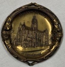 SOUVENIR DE METZ LA CATHEDRALE  Brass Cathedral Plaque Trinket Dish  4.5
