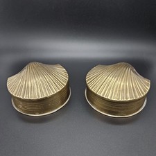 Brass Clam Shell Trinket Boxes Vintage Brass Hinged Lidded Jewelry Box picture