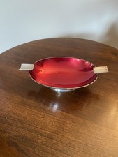 Vintage Carl Christiansen Danish Silverplate Footed Ashtray Dish MCM Ruby Enamel picture