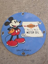 VINTAGE SUNOCO DISNEY MICKEY MOUSE PORCELAIN SIGN PUMP PLATE GAS STATION OIL picture