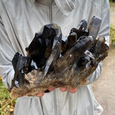 4.23LB Natural Black Smoky Quartz Crystal Cluster Raw Mineral Specimen picture