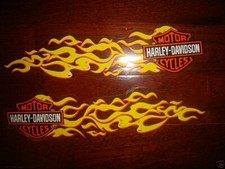 HARLEY DAVIDSON PAIR SMALL YELLOW FLAMES TANK/HELMET DECALS (OUTSIDE) NEW picture