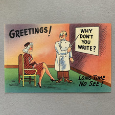 Greetings Why Don't You Write Long Time No See Optician Eye Test Humor Postcard picture
