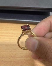 Vintage Emerald Cut Red Ruby Garnet Ring 14K Yellow Gold Art Deco Ring picture