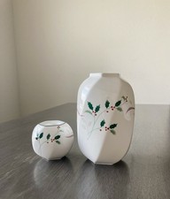 Christopher Stuart Holiday Splendor Bone China Vase & Candle Holder Holly Berry picture