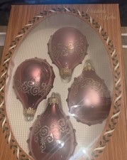 Vintage Christmas By Krebs Glass Ornaments Teardrop 4 Pink/ Tree Sparkle picture