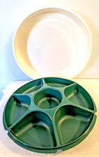 Tupperware-Chip n Dip Tray-Divided Vegetables Fruit- Green w/ White Lid-Large picture