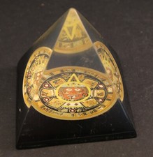Clear Acrylic Pyramid Paperweight Aztec Mayan Calendar Inside 3
