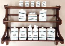 Antique GENF German Ceramic Canister Set, Green and White, 27 Pieces, Ca 1900 picture