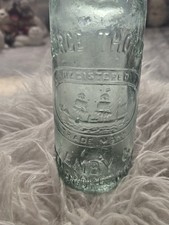 ANTIQUE CODD BOTTLE SAILING SHIP PICTORIAL GEORGE THOMAS 12 OZ AQUA BOTTLE c1890 picture
