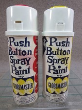 2 Vtg Globemaster Spray Paint Can Lot Red Yellow Button Top Paper Label Houston picture