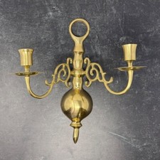 Vintage Solid Polished Brass Double Arm Candle Holders Wall Sconce 12.5