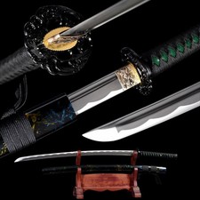 Japanese Katana Green Luster Hand Forged High Carbon Steel Full Tang picture