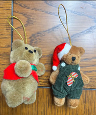 Set of 2 Vintage Teddy Bear Christmas Ornaments picture