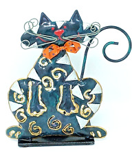 Candles & Such Metal Black Cat Votive Holder halloween orange bow tie kitty vgc picture