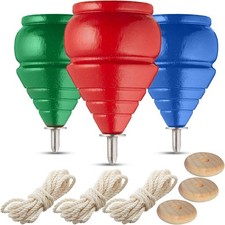 Spinning Tops Classic Wooden Trompos Set of 3 with Strings - Eco-Friendly picture