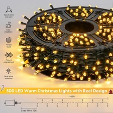 JMEXSUSS 500 LED Christmas Lights Outdoor, 173ft String Warm White, 8-Modes picture