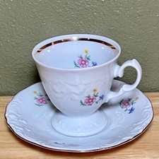 Wawel China • Floral Tea Cup & Saucer Set • Gold Trim • Made In Poland • Rare • picture