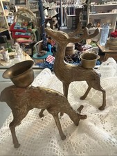 Vintage Solid Brass Deer Figurines Buck & Doe Pair Mid Century Modern Decor picture