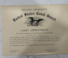 Vintage 1963 US Coast Guard Cadet Appointement Certificate Signed Adm E.J Roland picture