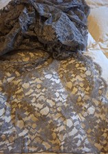 1950s Vintage Chantilly Lace Cotton Tulle Smoky Grey 4.20 m x 090 Scalloped EDGE picture