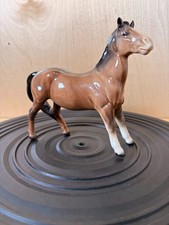 Vintage Beswick England Brown Horse Figurine Walking Dark Mane Tail picture
