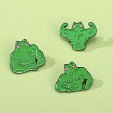 Muscular Frogs 3 Enamel Pins - Ripped Buff Beefy Boi Flexing Muscle Animals Flex picture