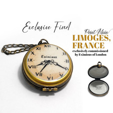 Super Rare Limoges Peint Main France Eximious Pocket Watch Trinket Box picture