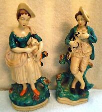 Vintage Borghese Plaster Green Outfitted Couple Man and Woman 9 1/2 Inches Tall picture