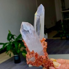 293G Rare iridescent Natural Copper + white quartz crystal mineral-symbiosis picture