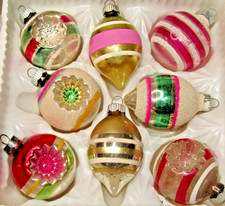 Lot VTG Glass Mica Indent Striped DROP BALL Christmas Ornaments Shiny Brite picture